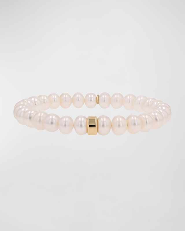 Pearl 8mm Beaded Bracelet with Plain Rondelle